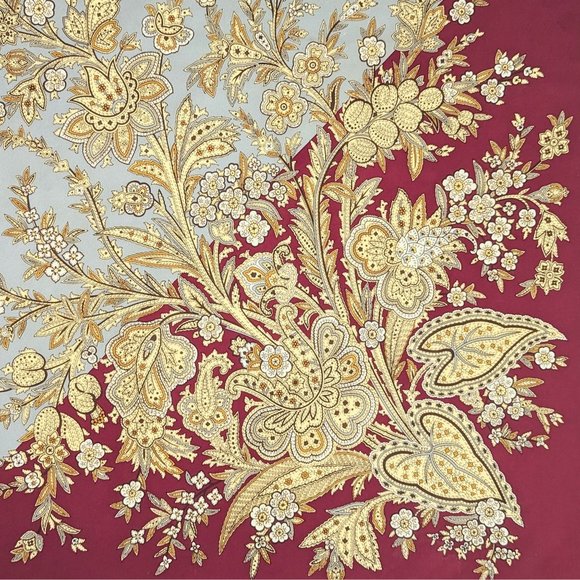 Large Burgundy and Gray Bold Floral 25" Square Silky Statement Scarf Vintage 70s - Picture 2 of 5